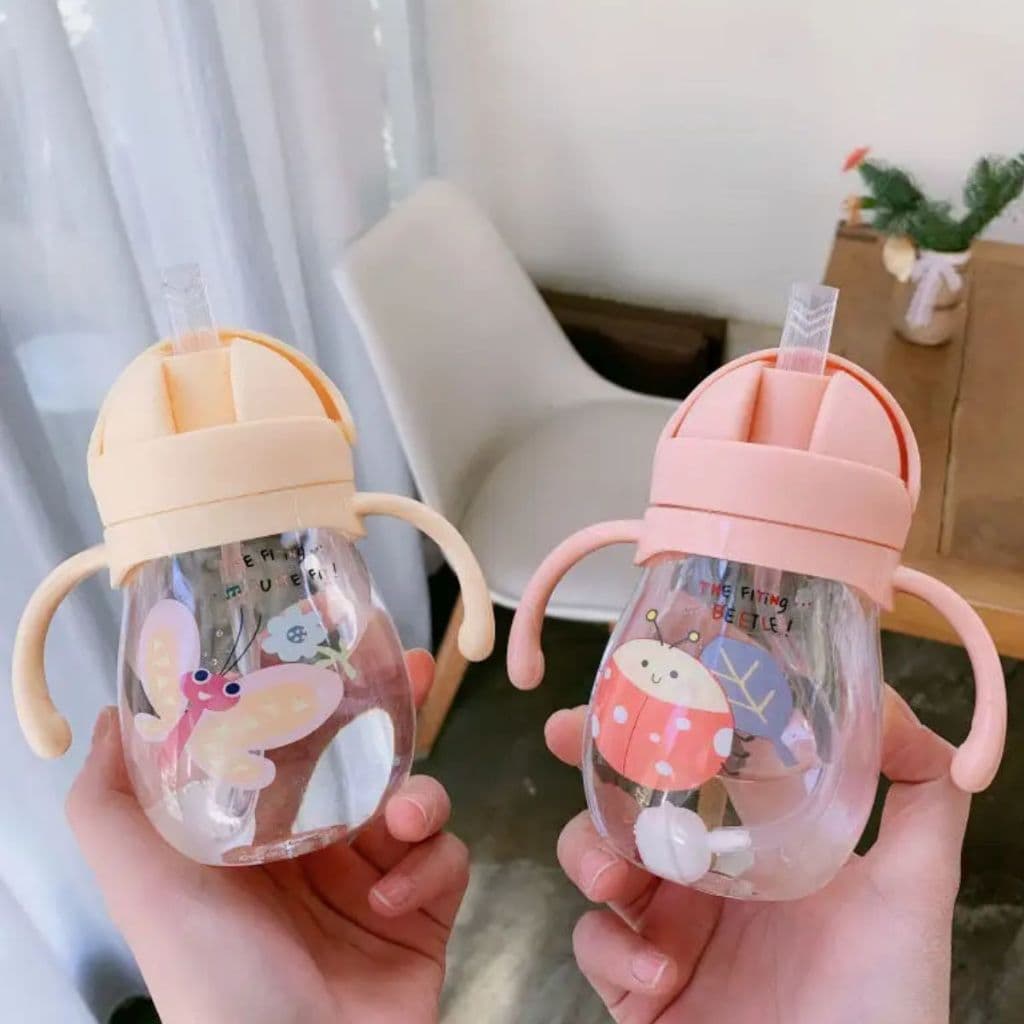 Copo infantil de Treinamento com Canudo Silicone Antivazamento c/ Alça Garrafa Creche Criança