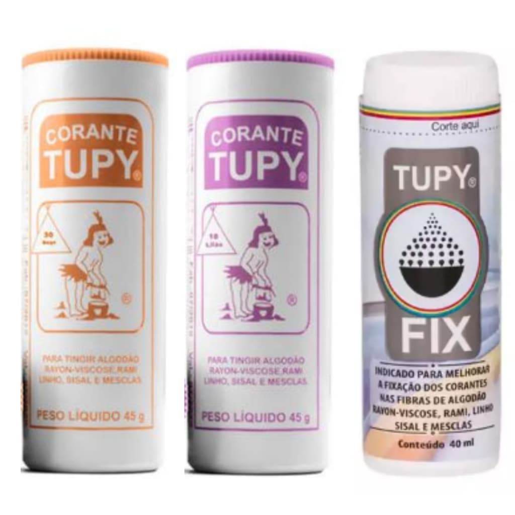 Kit 2 Corantes + 1 Fixador Tupy – Tinta P/ Roupas | Várias Cores Duráveis