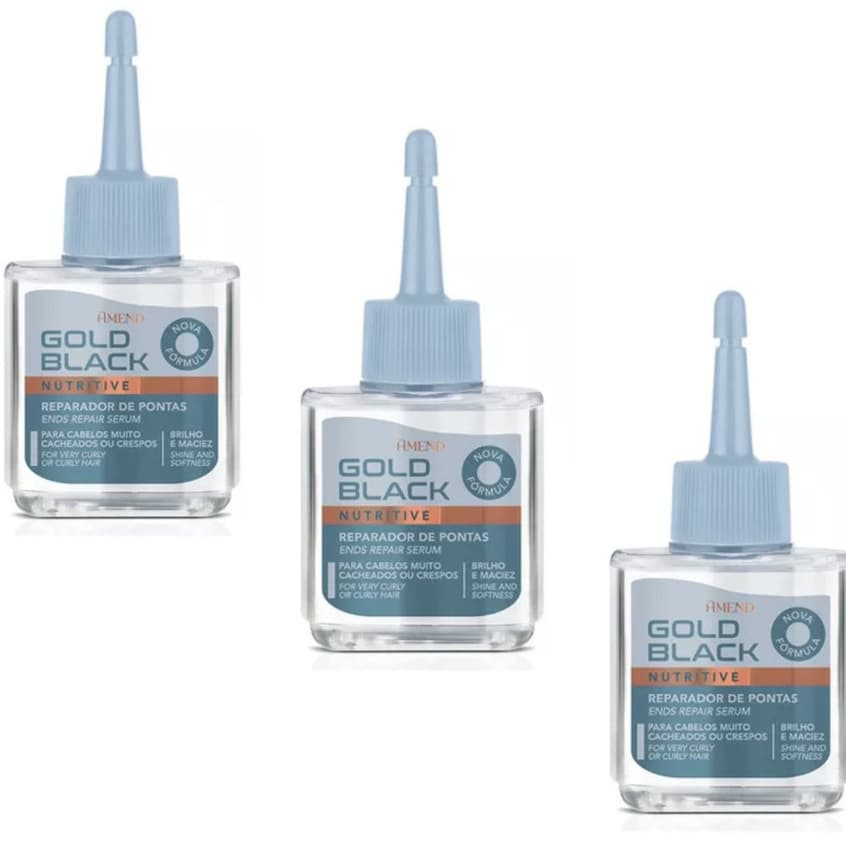 Kit Com 3 Reparador Amend Gold Black Nutritivo 30ML Brilho E Maciez