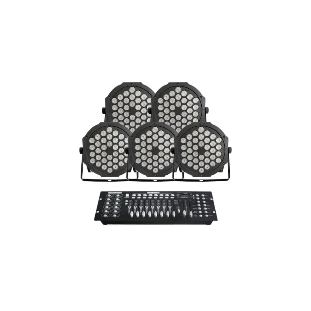 Kit 5 Canhão Refletor Rgbw 36 Leds Slim Dj Iluminação + Mesa Dmx