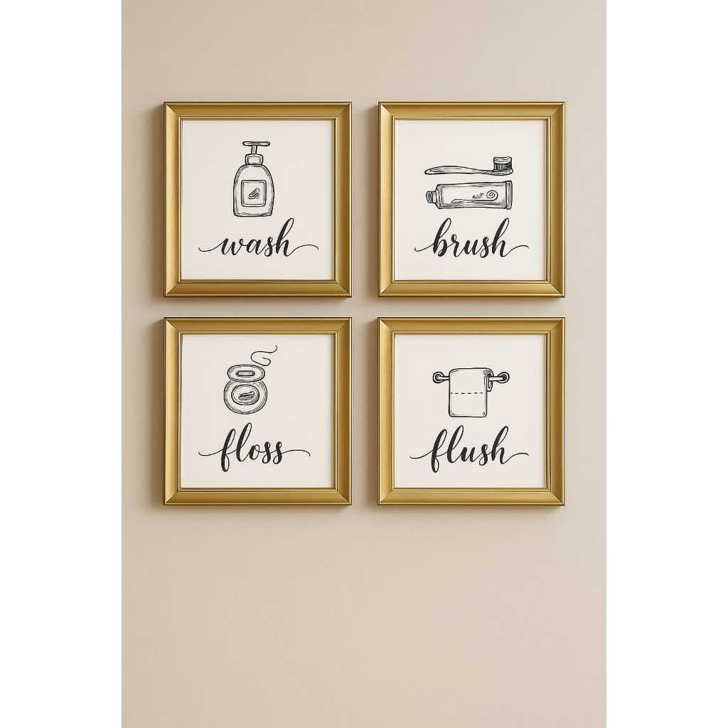 Kit 4 Quadros Decorativos Banheiro 20x20 MDF Frases Divertidas Moldura Moderna