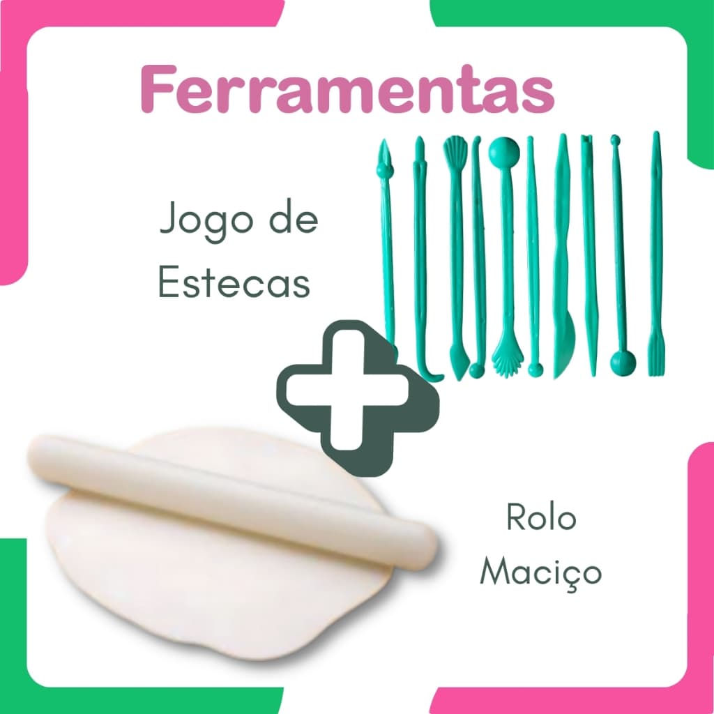 Estecas para Biscuit + Rolo Macico - para Biscuit - Pasta americana -  Massa de Modelar