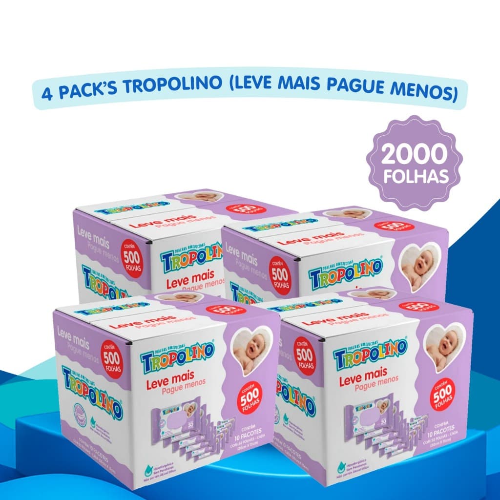 Lenço Umedecido Tropolino Embalagem Econômica 2000Folhas (40undX50fls)