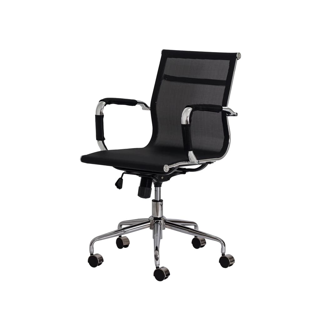 Cadeira Escritório Mesh Diretor Baixa Preta Office Base Cromada Giratória Aço Altura Regulável