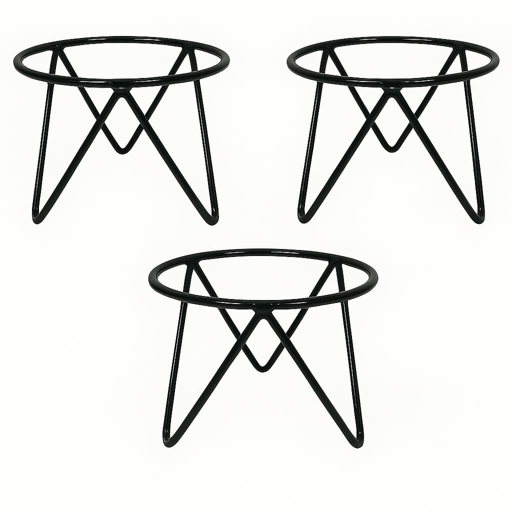 Suporte para Vaso de Planta, Ferro Preto, Design Geométrico, 20 cm x 15 cm, Conjunto com 3 Peças