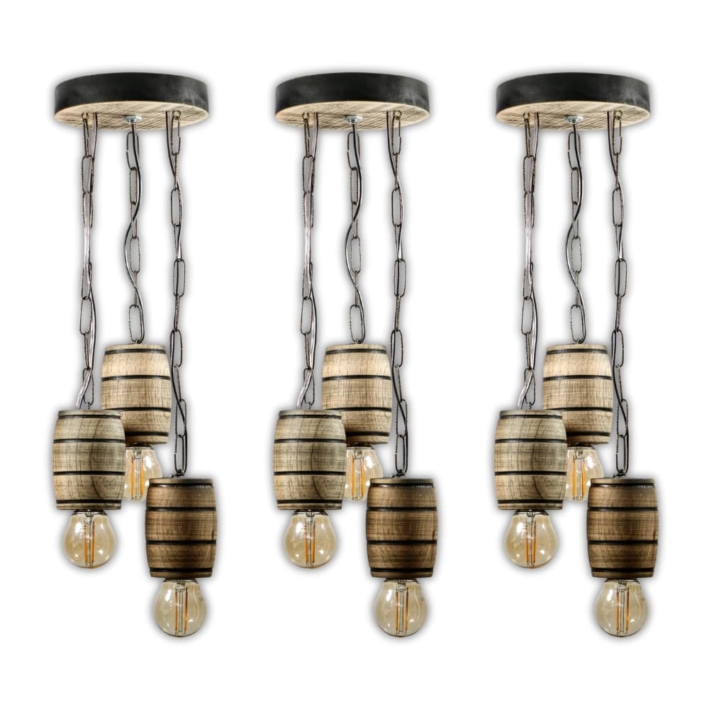 Kit 3 Luminária Pendente Lustre Rústico Vintage Colonial em Madeira Maciça Modelo Barril - Rústico
