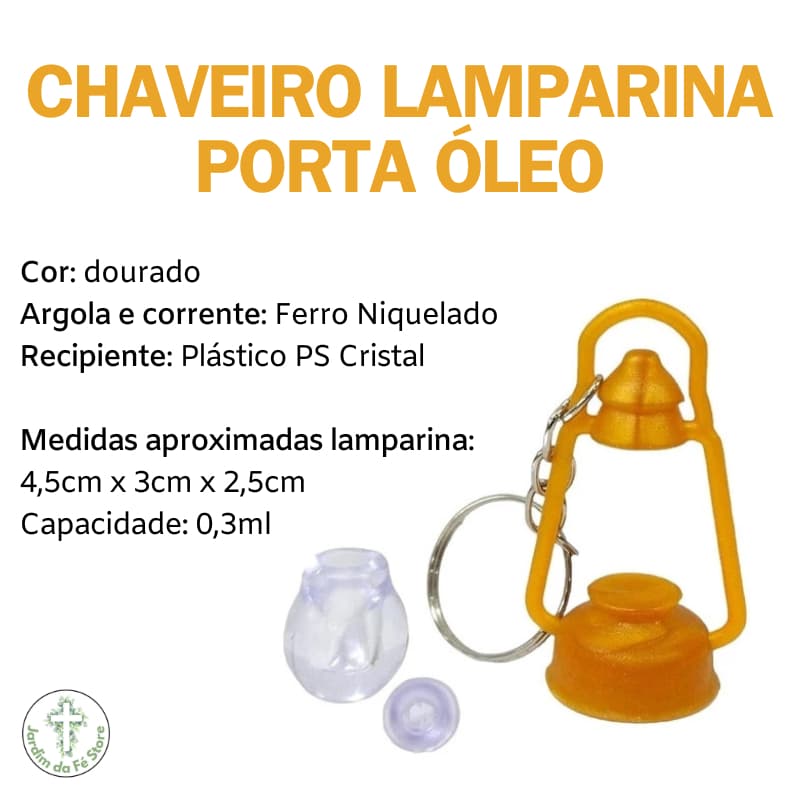 Chaveiro Lamparina Porta Óleo Dourada - 125/150/200 Unidades. Lembrança Evangélica.