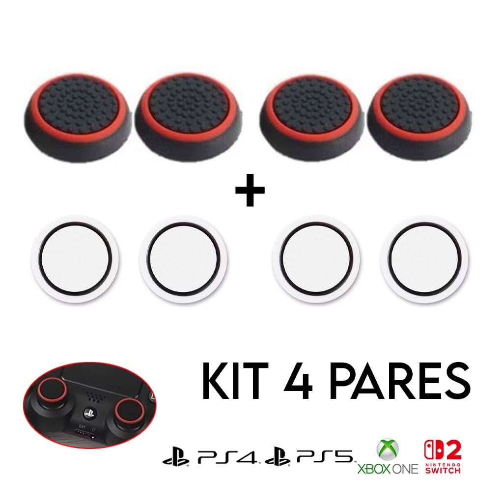 Kit 4 Pares Grip Botão 8 unidades de Silicone Ps3 Ps4 Ps5 Xbox Wii - Ótima Qualidade, Pronta Entrega