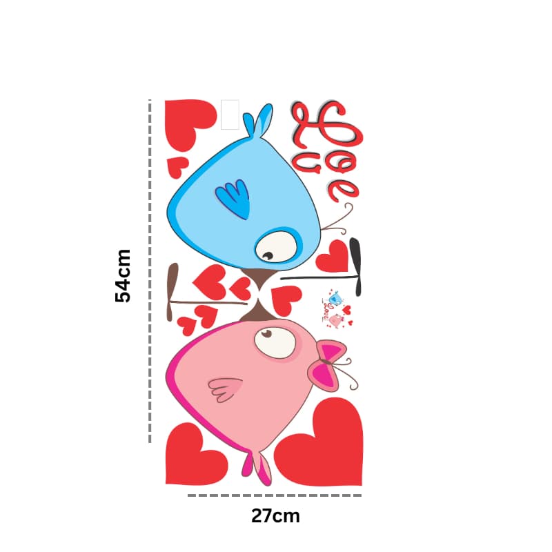 Adesivo Decorativo Casal de Pássaros com Corações 54x27cm