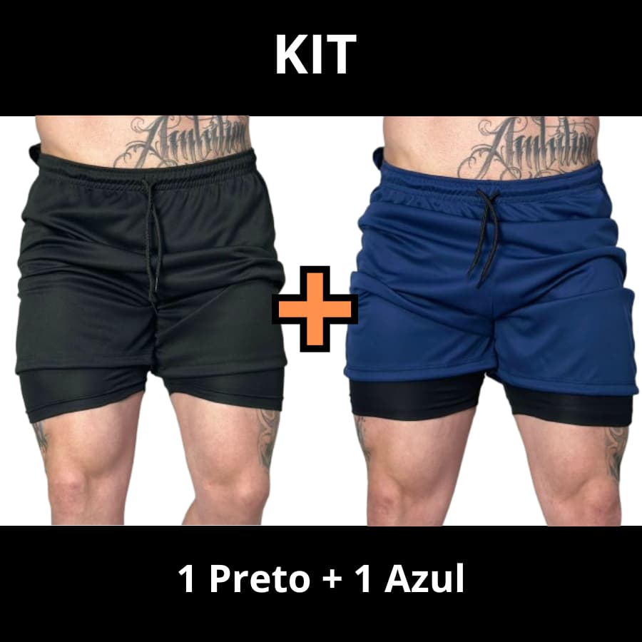 Kit Com 2 Shorts 2 Em 1 Run Fit Masculinos Corrida Esportivos Com Bolso Porta Celular Interno