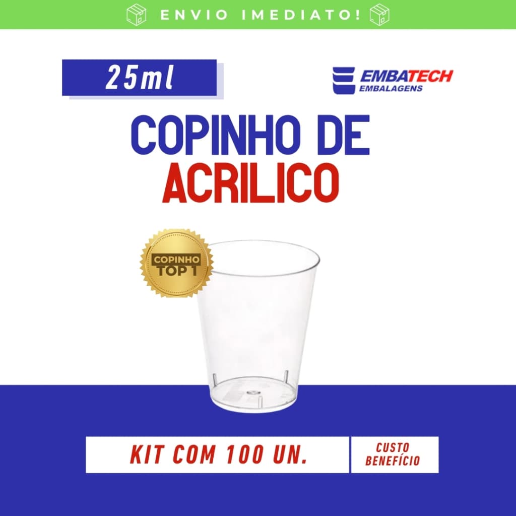 Kit com 100 Copinhos Acrílico 25ml Cristal – Ideal para Brigadeiro , Mousse e Docinhos Gourmet