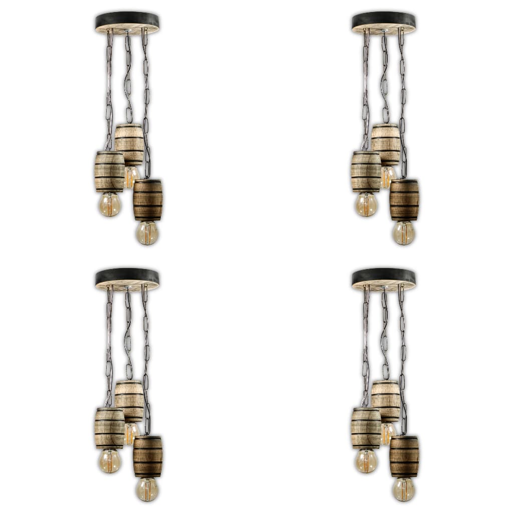 Kit 4 Luminária Pendente Lustre Rústico Vintage Colonial em Madeira Maciça Modelo Barril - Rústico