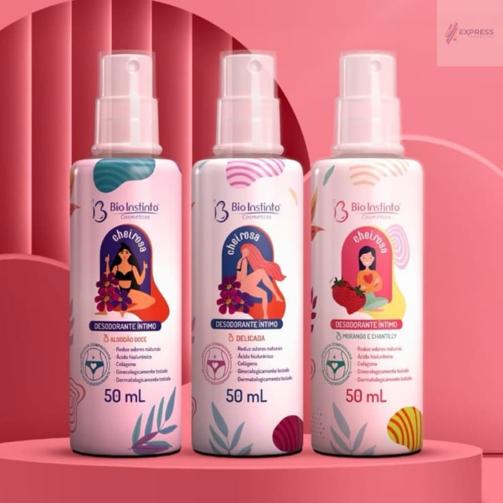 Kit 3 Unidades Desodorante Íntimo Bio Instinto 50ml Delicada Morango e Chantilly Algodāo Doce
