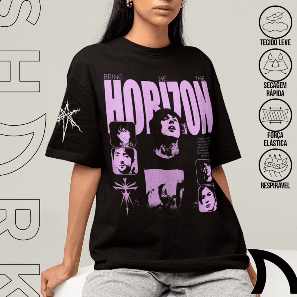 Camiseta Basica E Oversized Estilosa Banda Rock Bring Me The Horizon Metal Punk Integrantes Simbolo