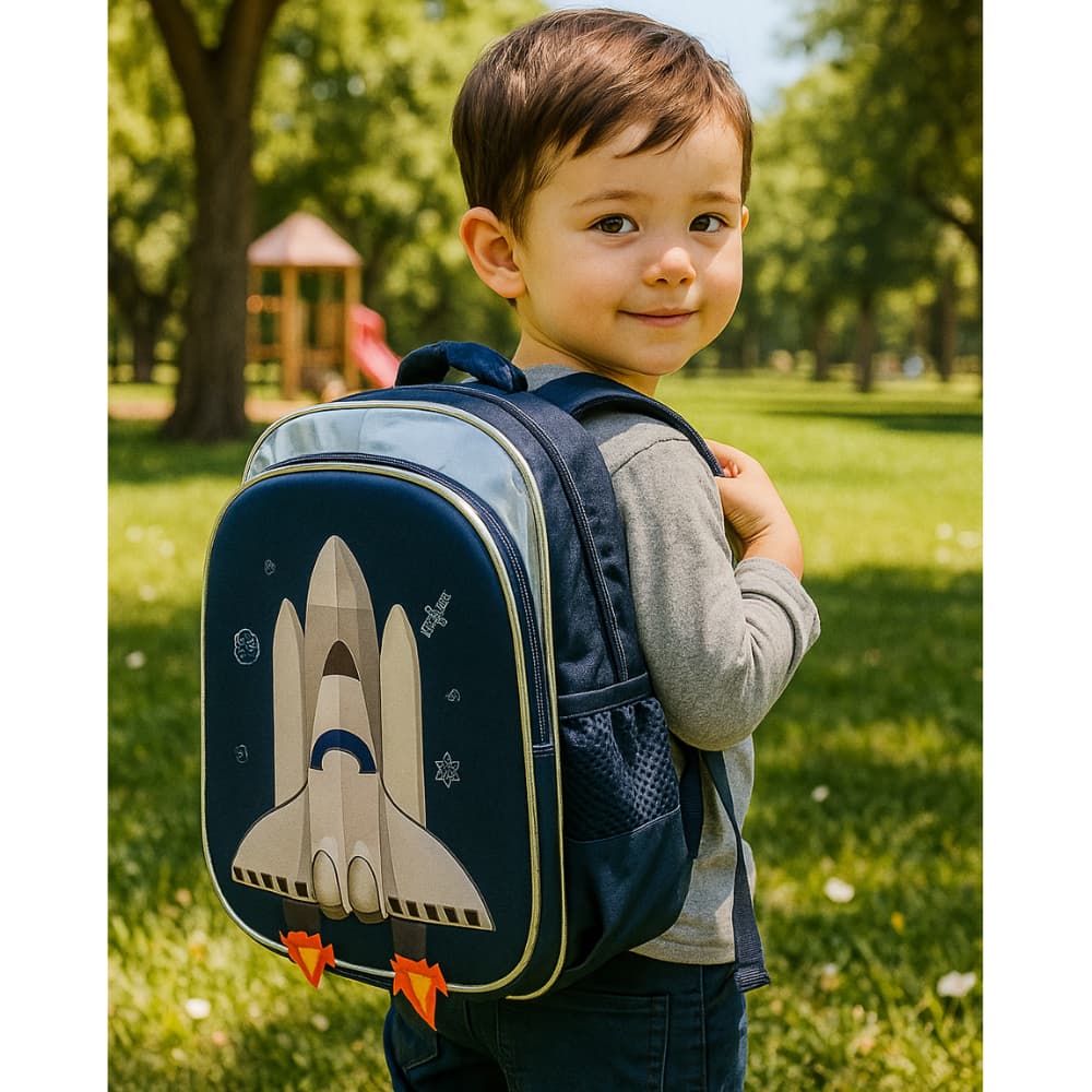 Mochila Infantil Bolsa Escolar Foguete 3D azul  Bebê Criança Menino Menina  - Yins Kids