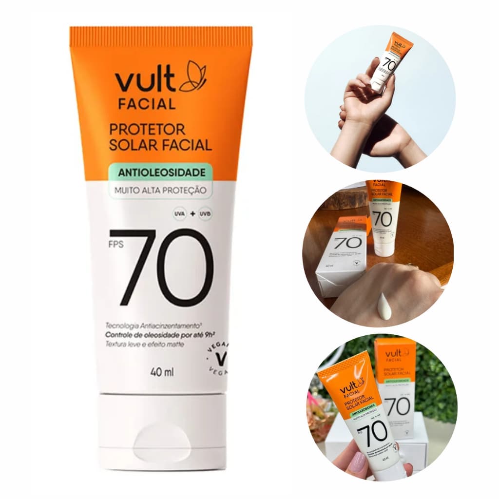 Protetor Solar Facial Antioleosidade FPS 70 Vult 40ml