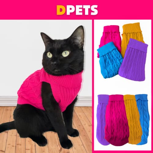 Suéter Tricô Lã para Pets Roupa de Inverno para Gatos e Cães Diversas Cores e Tamanhos