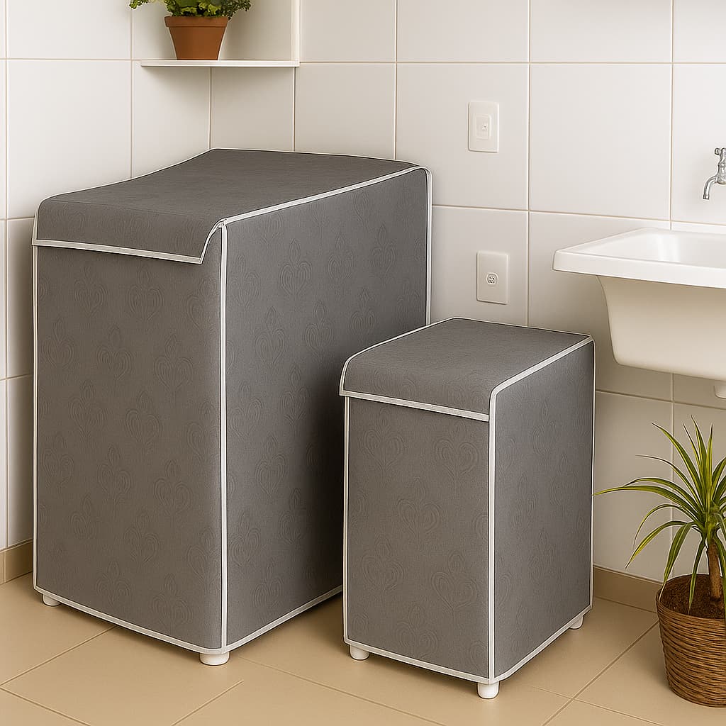 Kit Capa Lavadora 13 a 16kg + Tanquinho 8kg Impermeável Zíper Cinza