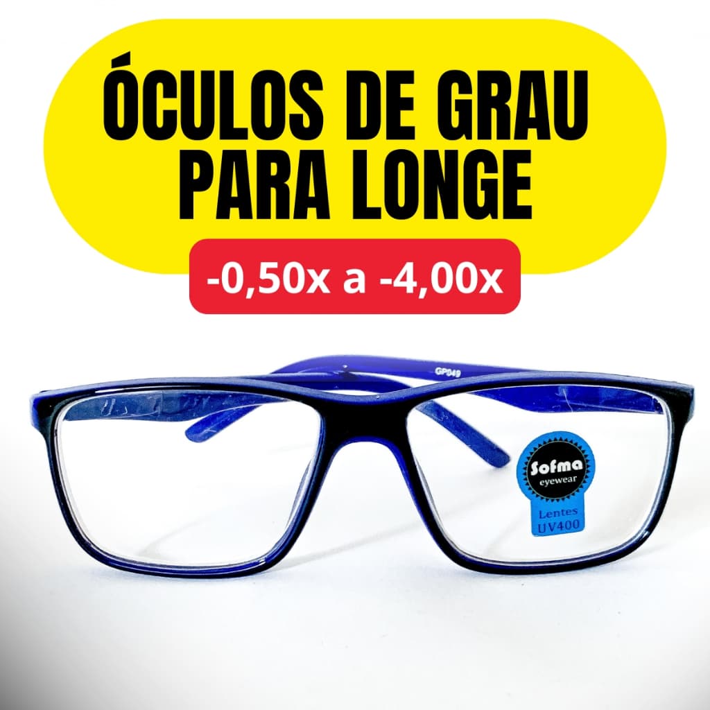 Óculos de Grau Miopia Visão Longe com Lente Pronta -0.50 a -4,00 Unissex Leve Confortável Azul e Várias Cores