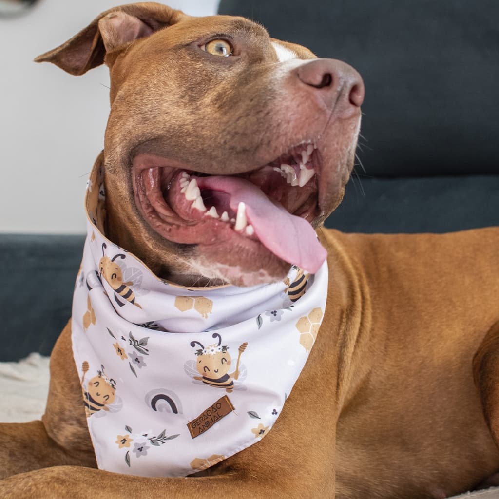 Bandana Dupla Face Pet 2 em 1 Premium Abelhinha e Flores Amarelo