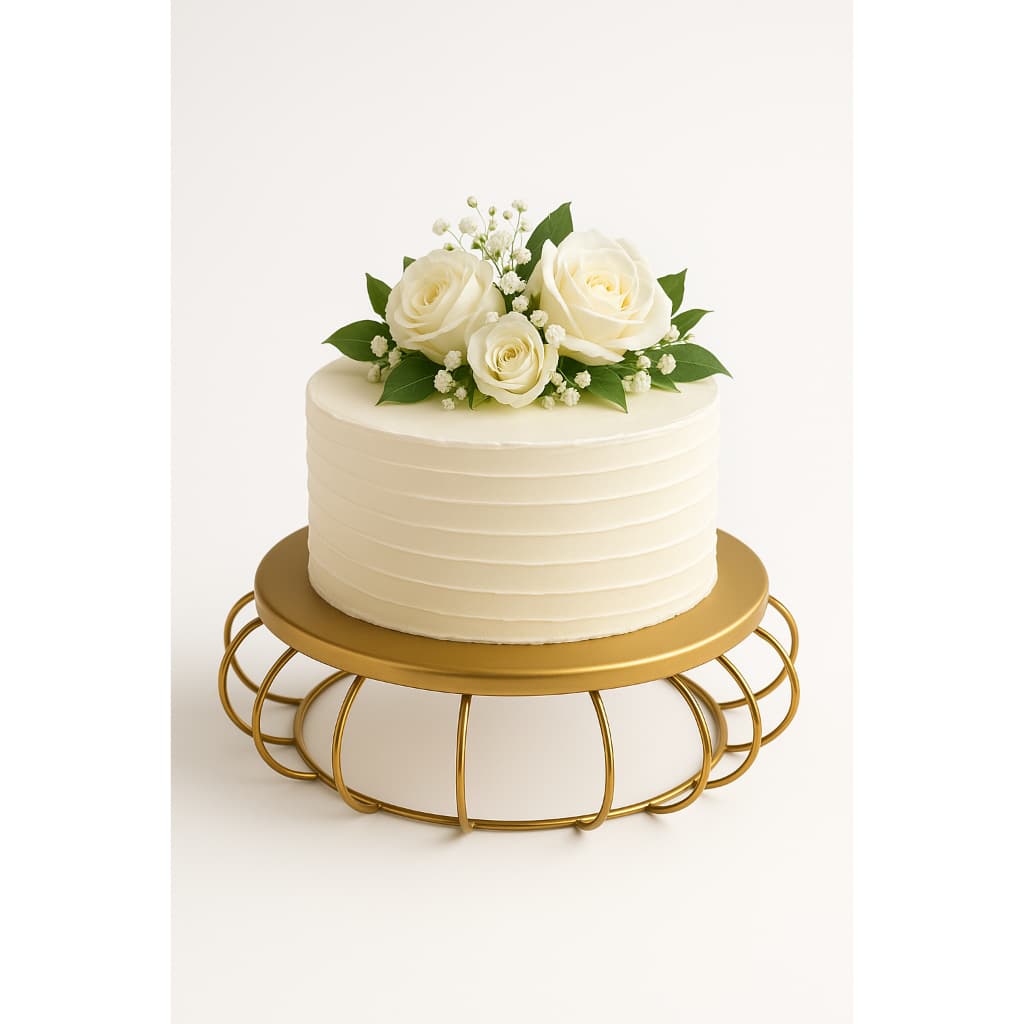Suporte para Bolo Decorativo em Metal Dourado, 30 cm x 12 cm, Base Redonda Aramada