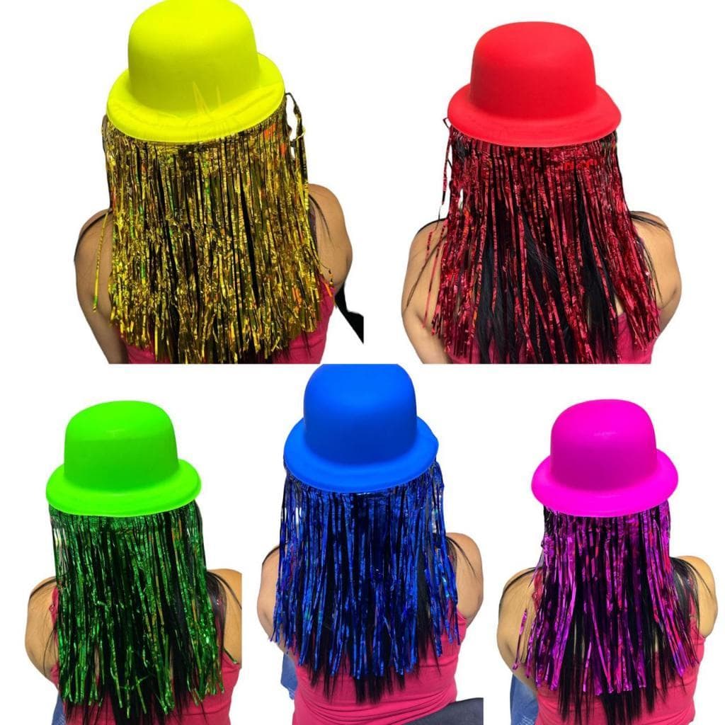 Kit com 5 Chapéu Malandro Neon Sortido Balada Casamento Festa Panamá rave fitilho cabelo peruca