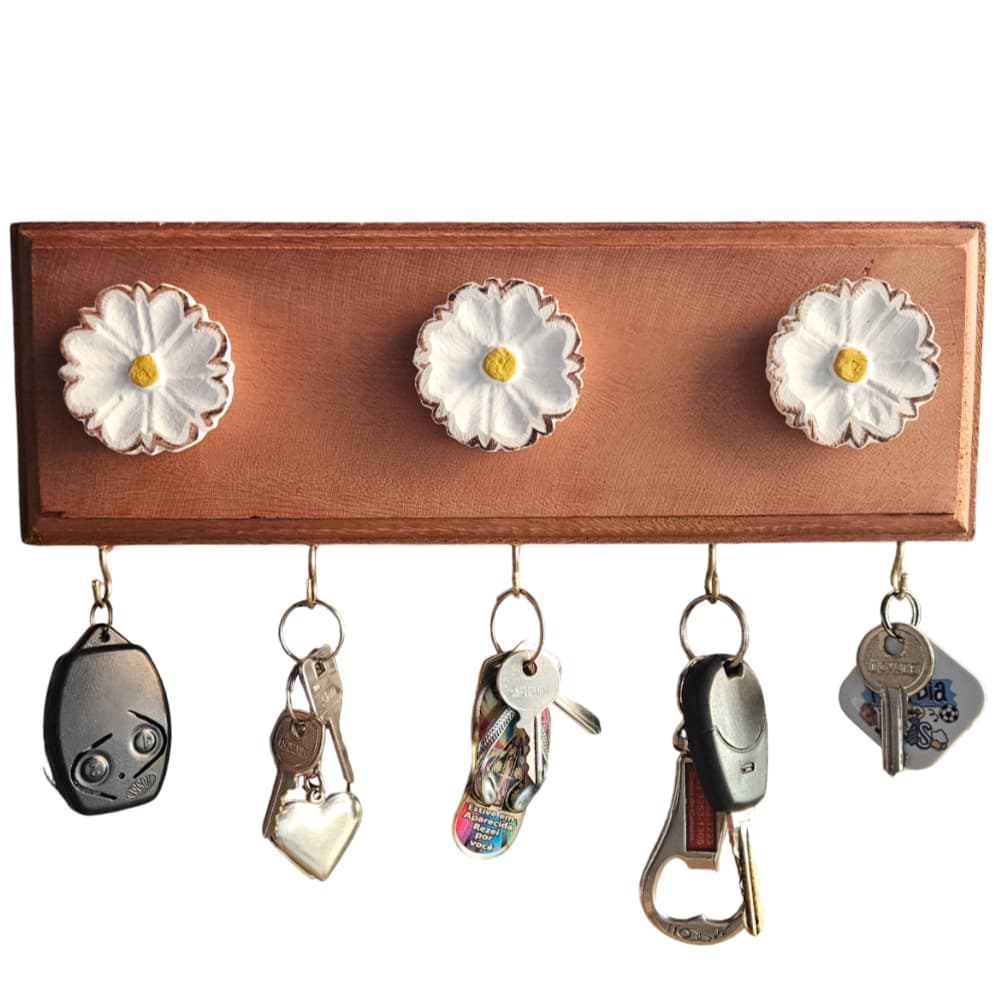Chaveiro Porta Chave Organizador Parede Rústico Artesanato Flor Madeira
