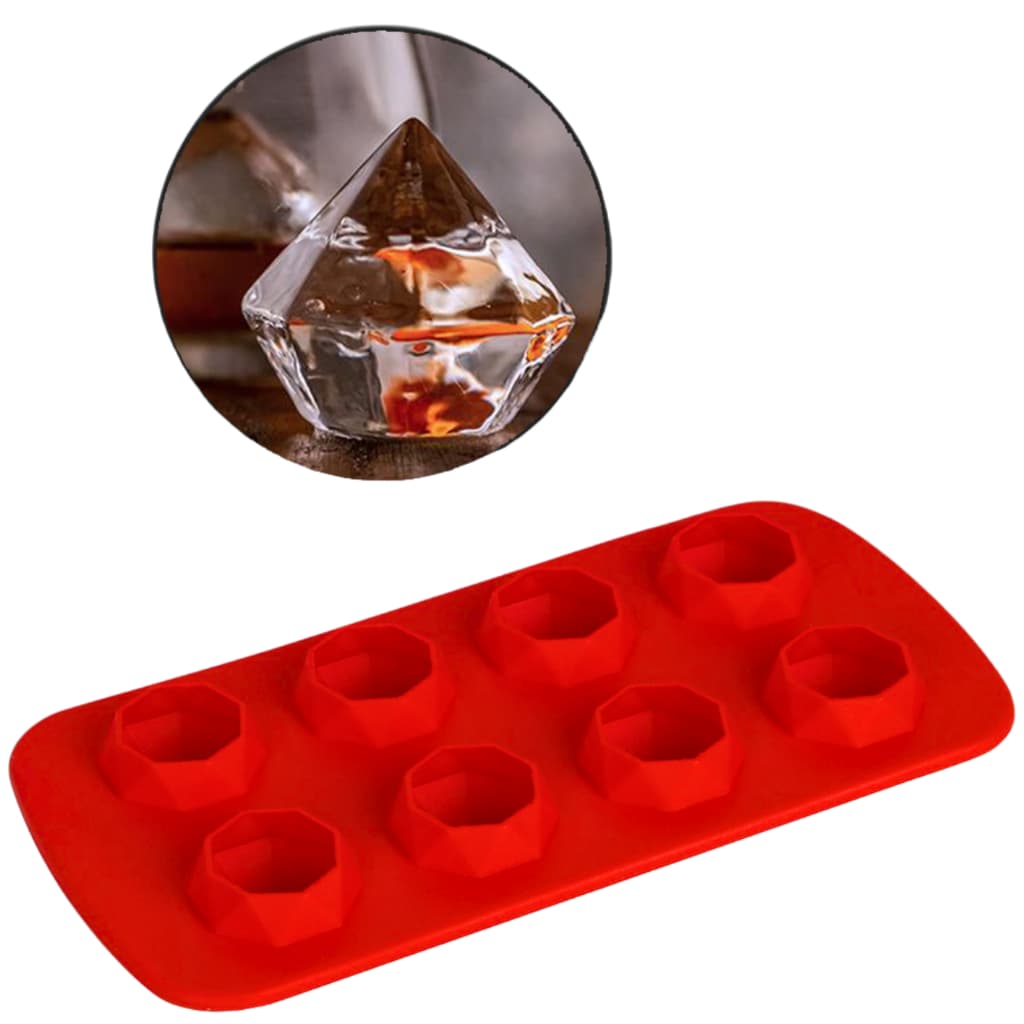 Forma De Gelo Silicone Wellmix Vermelho Diamante 8 Cavidades