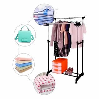 Arara de Roupas com Rodinhas | Cabideiro Portátil Regulável com Sapateira Inferior