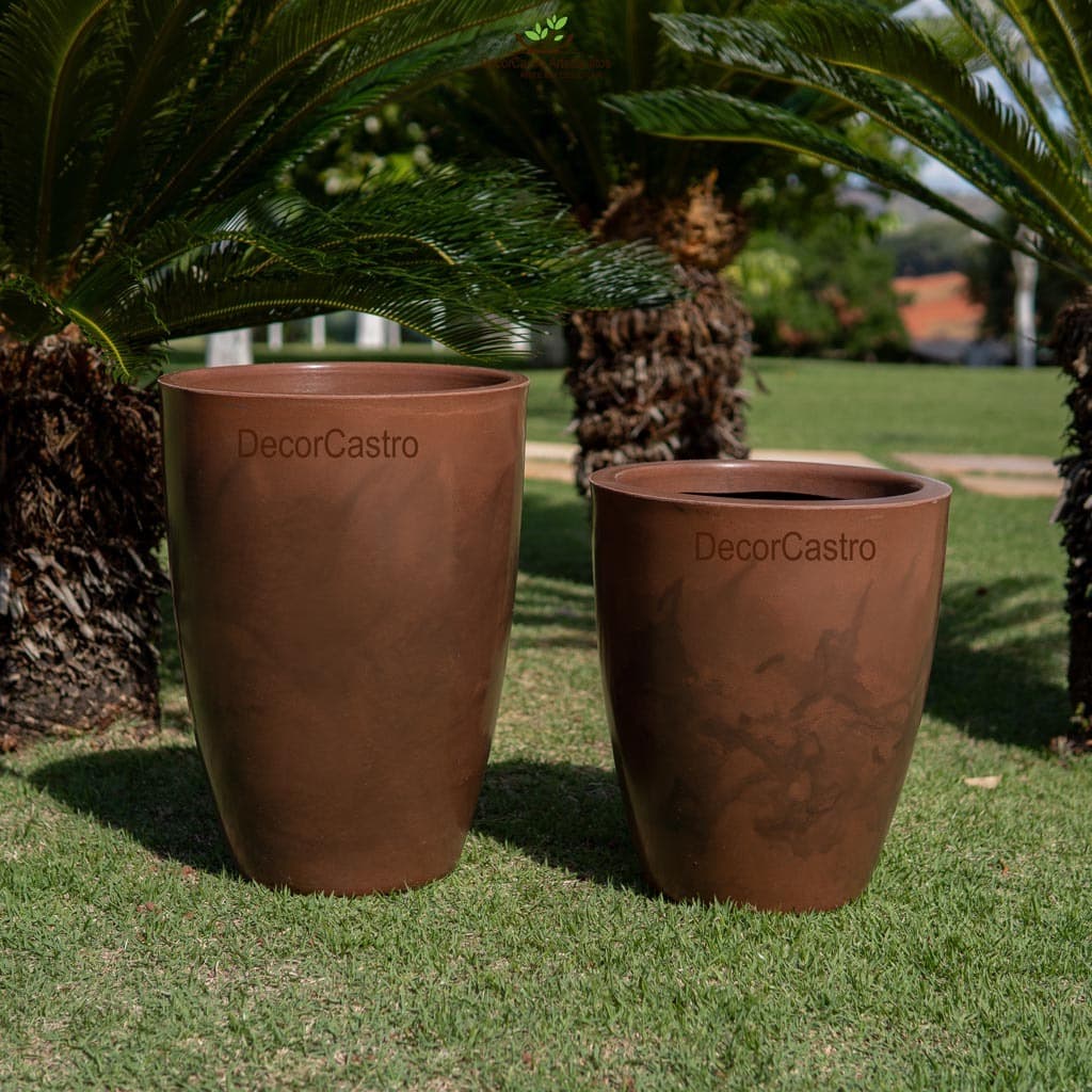 Kit 2 Vasos para Plantas Coluna Lisa Marmorizada M/G em Polietileno Decorativo Jardim Moderno