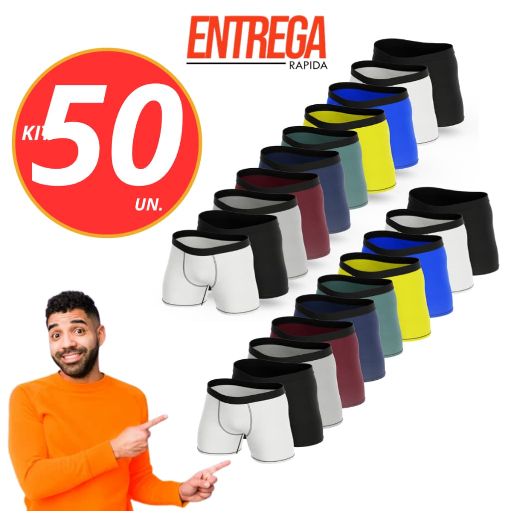 Kit 50 Cuecas Box Boxer Microfibra Adulto Masculino Reforçada Resistente Confortável