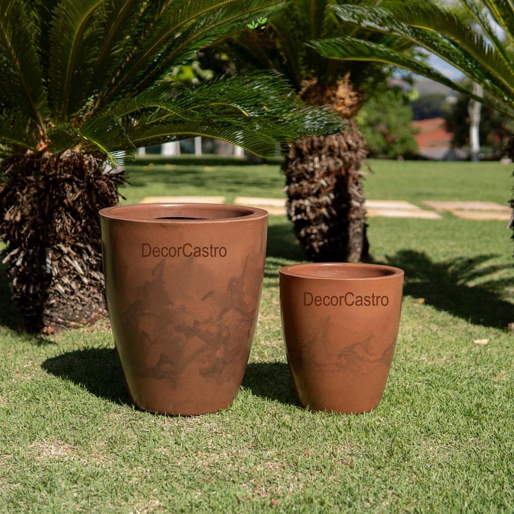 Kit 2 Vasos para Plantas Coluna Lisa Marmorizada P/M em Polietileno Decorativo Jardim Moderno