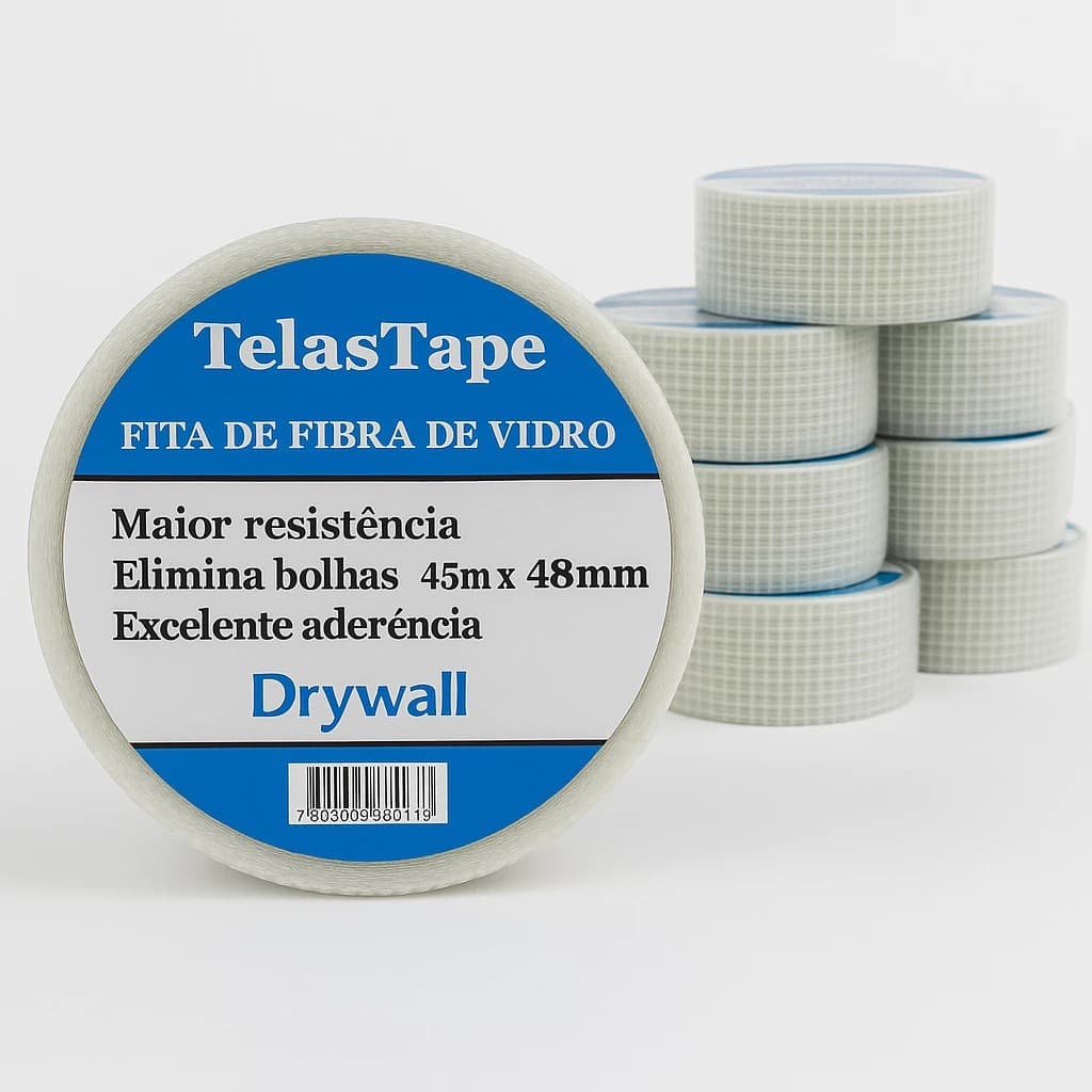 Fita Telada Fibra de Vidro 48mm x 45m Drywall Autoadesiva Branca Reposicionável