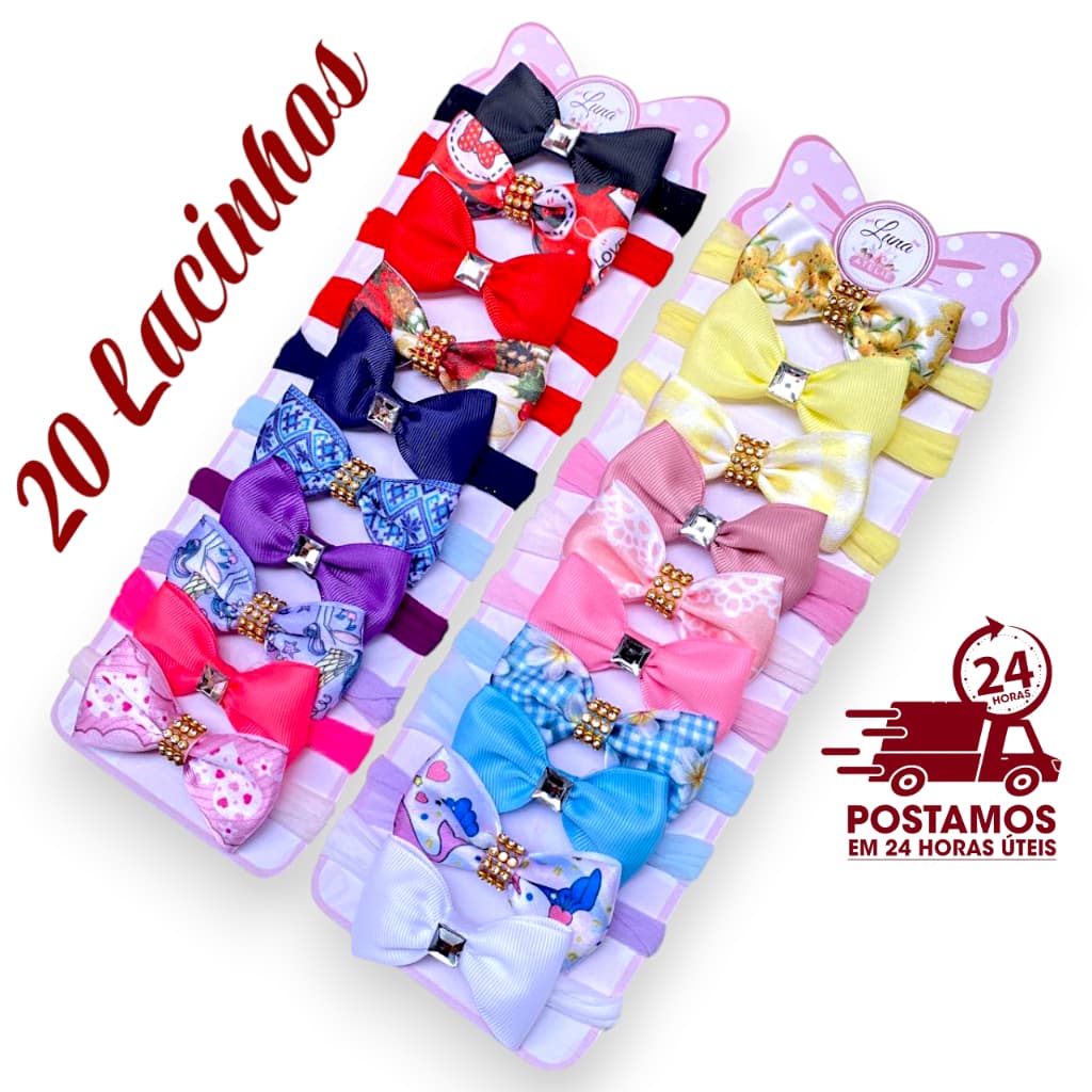 Kit com 20 Laços de Bebê, Lacinhos de Bebê Recém Nascido e Laços de Cabelo Infantil