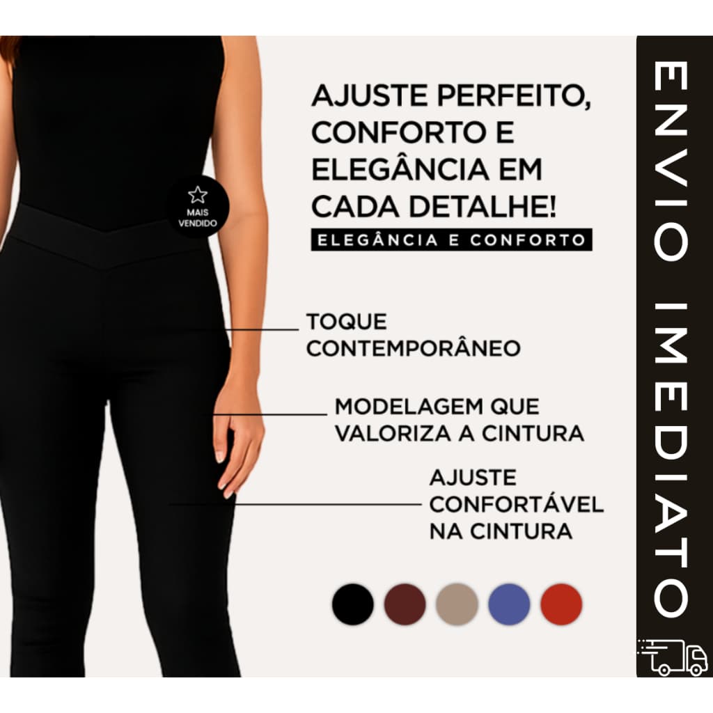 Calça Feminina Bengaline Sarjada com Elastano e Cós Transpassado