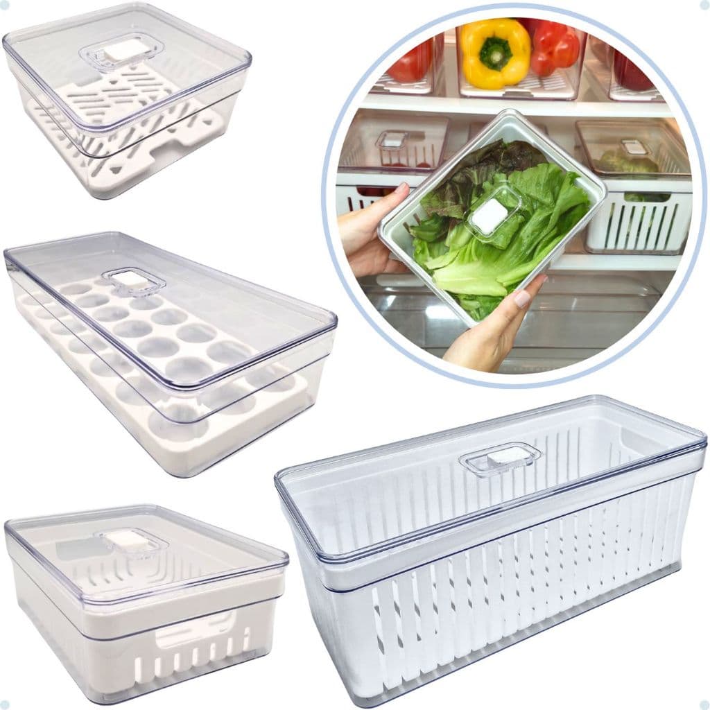 Kit Premium com 4 Organizadores de Geladeira Clean - 1,4 lts, 2 lts, 3,6 lts e 6,8 lts - O Mas Completo
