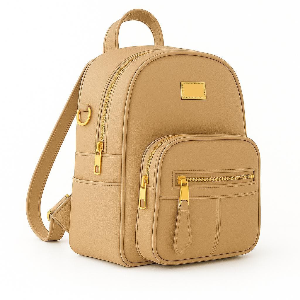 Mochila Feminina Média Couro Sintético Moderna Casual Para Trabalho e Uso Diário com Zíper Dourado