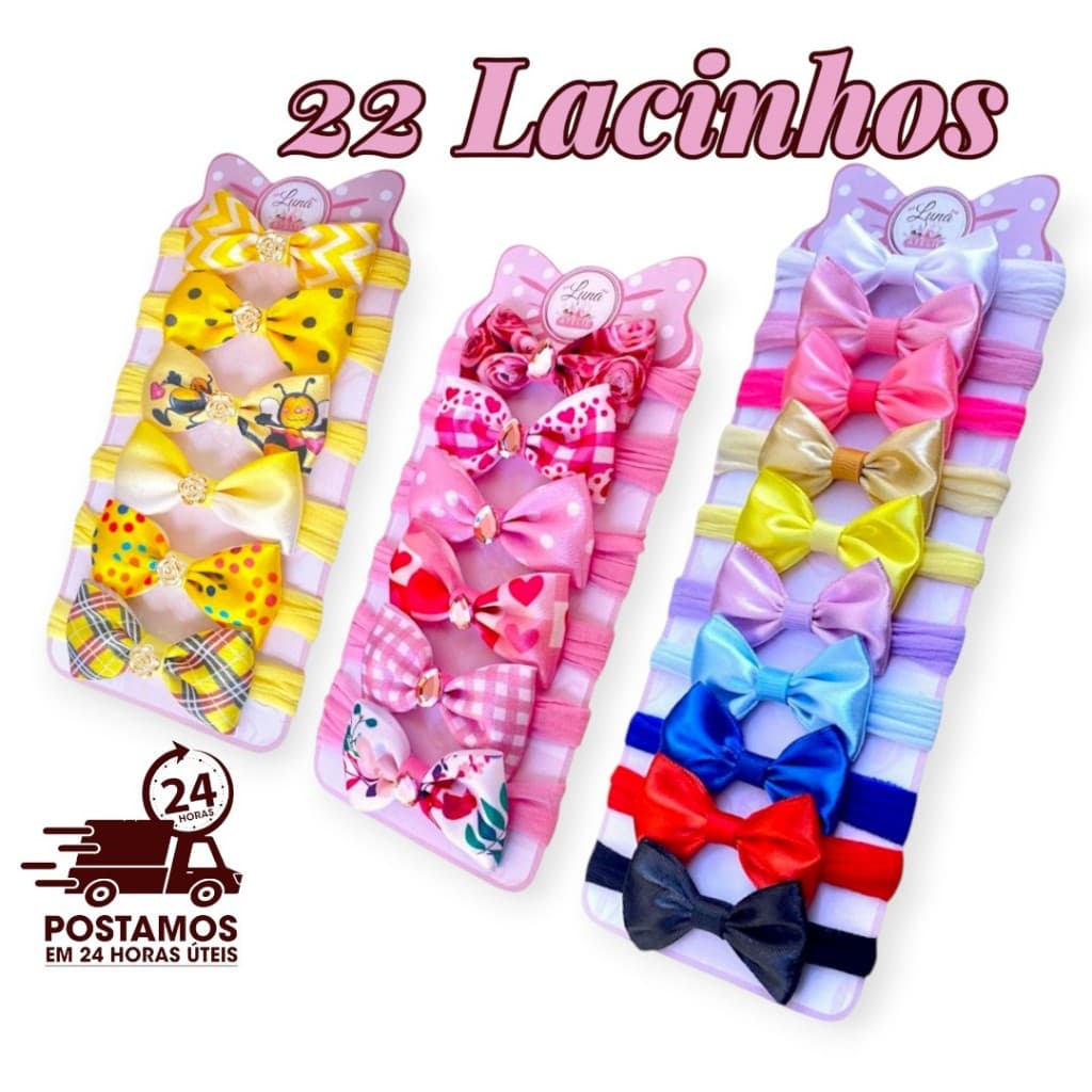 Kit 22 Laços de Bebê – Lacinhos de Bebê Recém Nascido e Laços de Cabelo Infantil