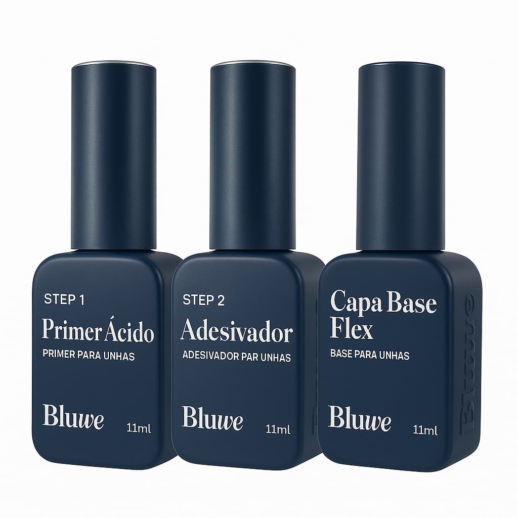 Kit Bluwe 3 passos - Passo 1, 2 e Capa Base - Novo Bluwe - Lançamento Preparadores Nail