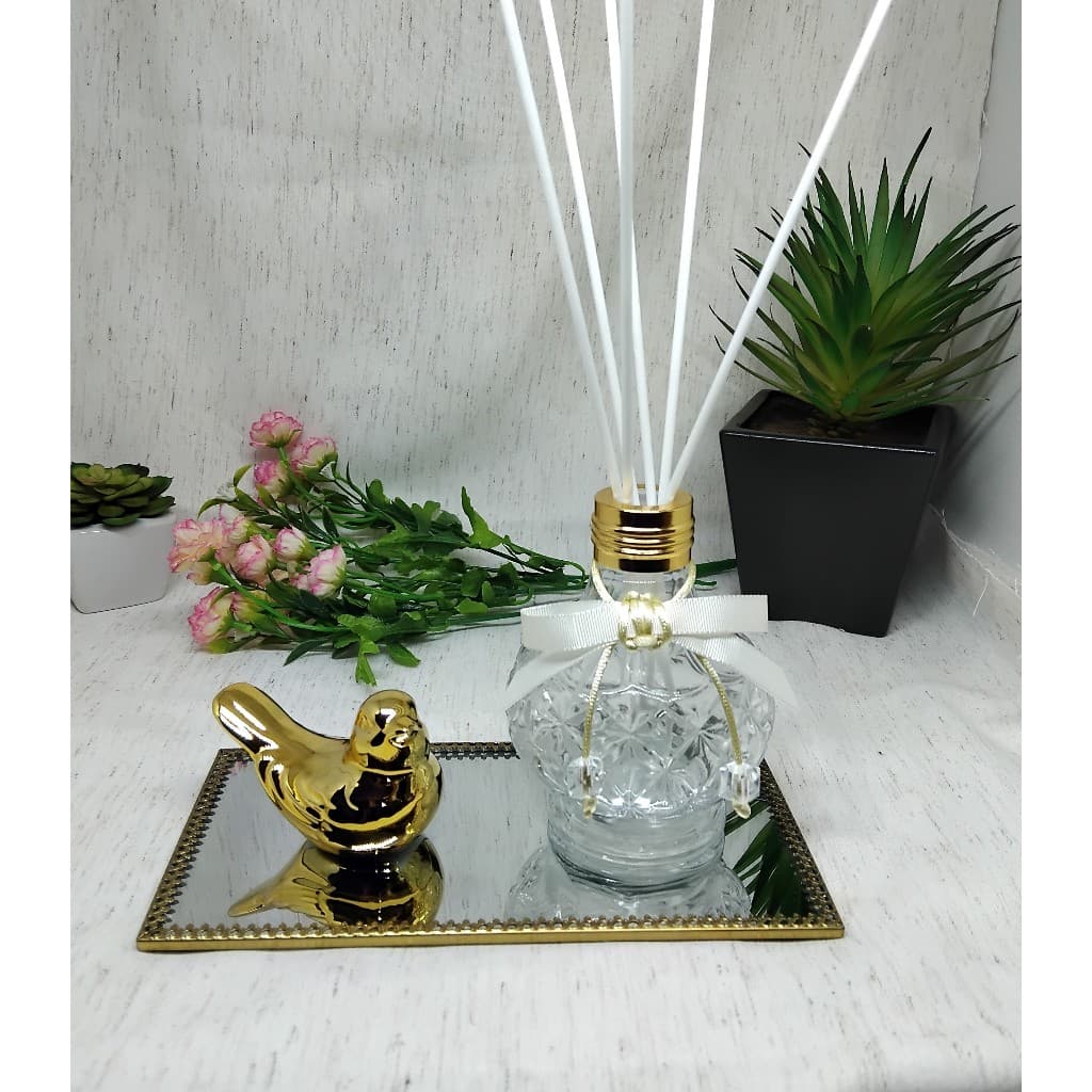 kit Aromatizador Difusor de ambiente e bandeja De Vidro Enfeite Decorativo Ambiente pia lavabo banheiro