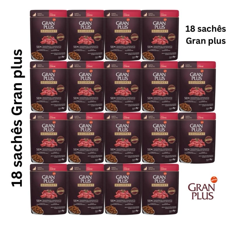 Sachês Gran Plus Kit com 18 sachês Gourmet Carne 85g – Combo Econômico, Sabor Superior e Nutrição Completa