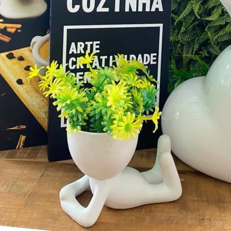 Vaso Decorativo Bob Branco com Planta Artificial