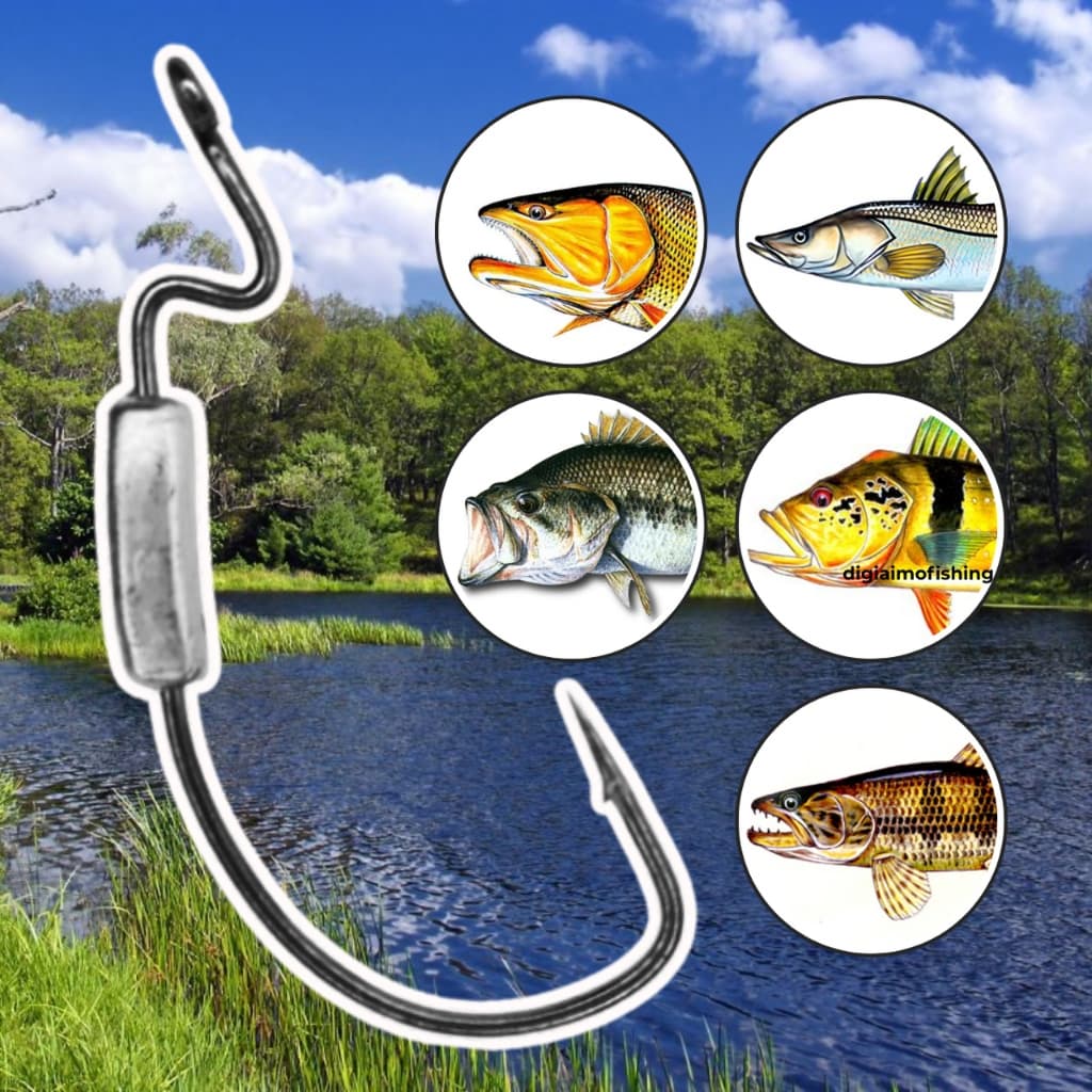 Anzol Offset EWG Lastreado (5pcs) para Pesca Montagens Anti Enrosco Iscas Soft Criaturas Shads