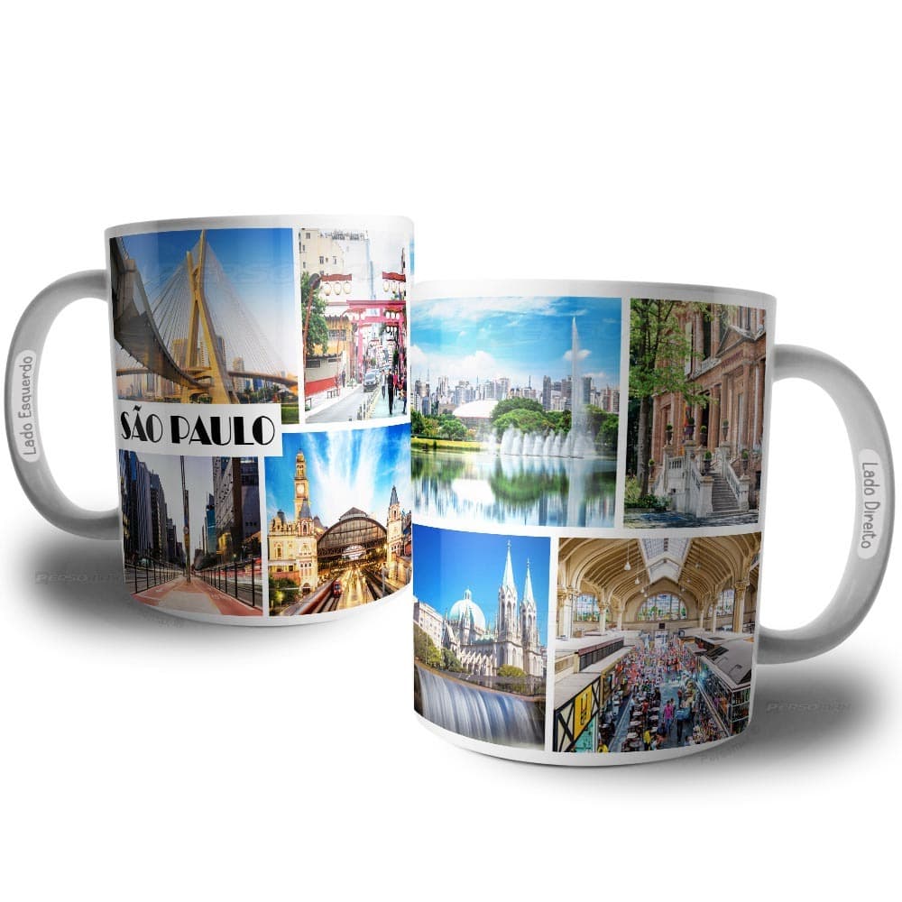 Caneca Cidade de São Paulo Lembrança de Viagem Souvenir Pontos Turísticos de SP Brasil