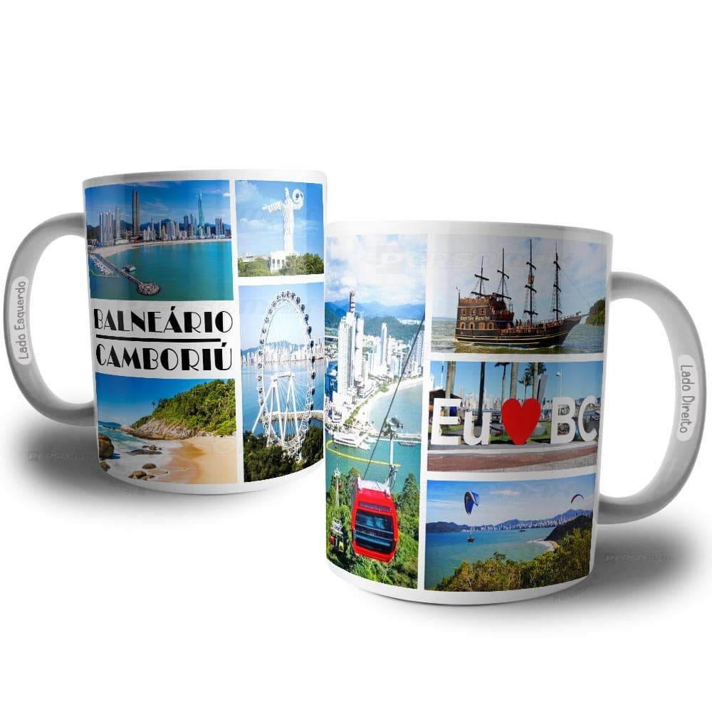 Caneca da Cidade de Balneário Camboriú Lembrança SC - Xicara Souvenir BC Santa Catarina