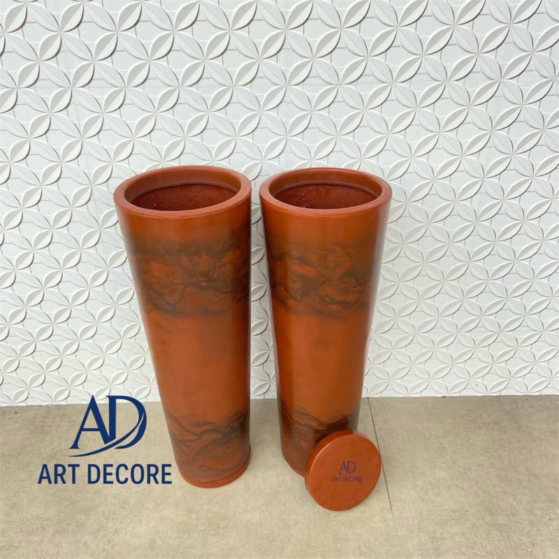 Kit 2 Vasos Grandes em Polietileno para plantas Decorativo Ibiza Efeito Marmorizado Luxo Moderno com Prato
