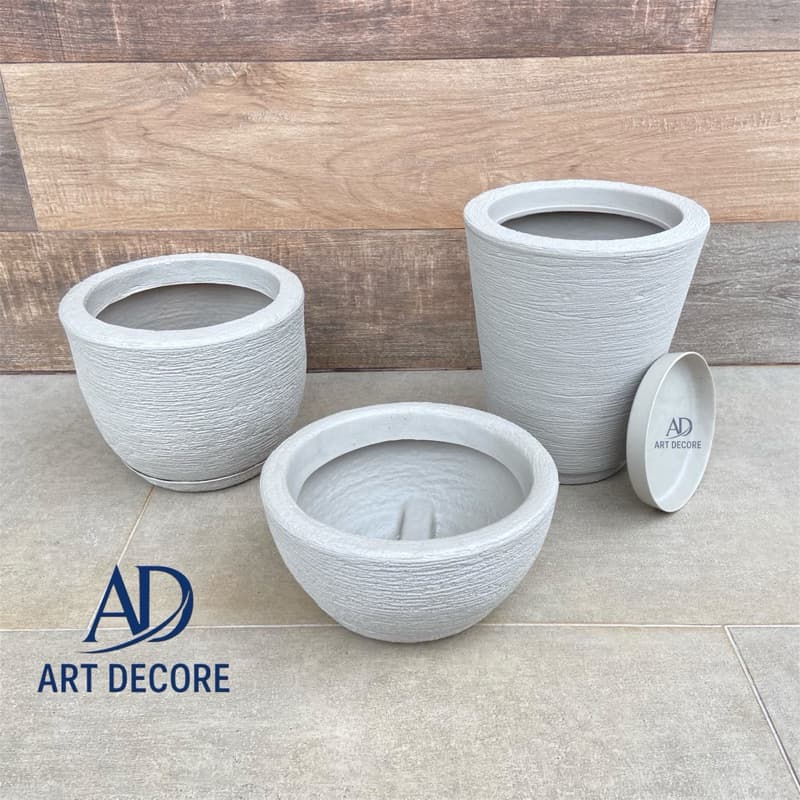 Kit 3 vasos polietileno decorativo para plantas Coluna N1 + Bojo N1 + Bacia N1 com prato