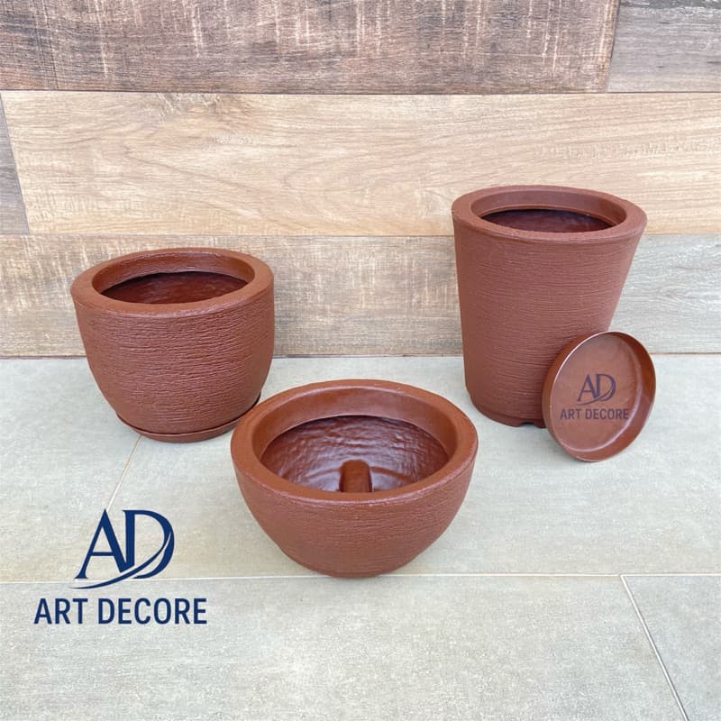 Kit 3 vasos polietileno para plantas decorativo Coluna N1 + Bojo N1 + Bacia N1 com prato
