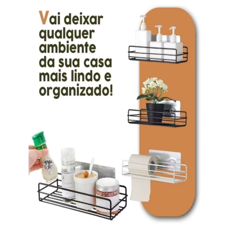 Suporte Organizador De Metal Para Banheiro Cozinha Prateleira Porta Shampoo