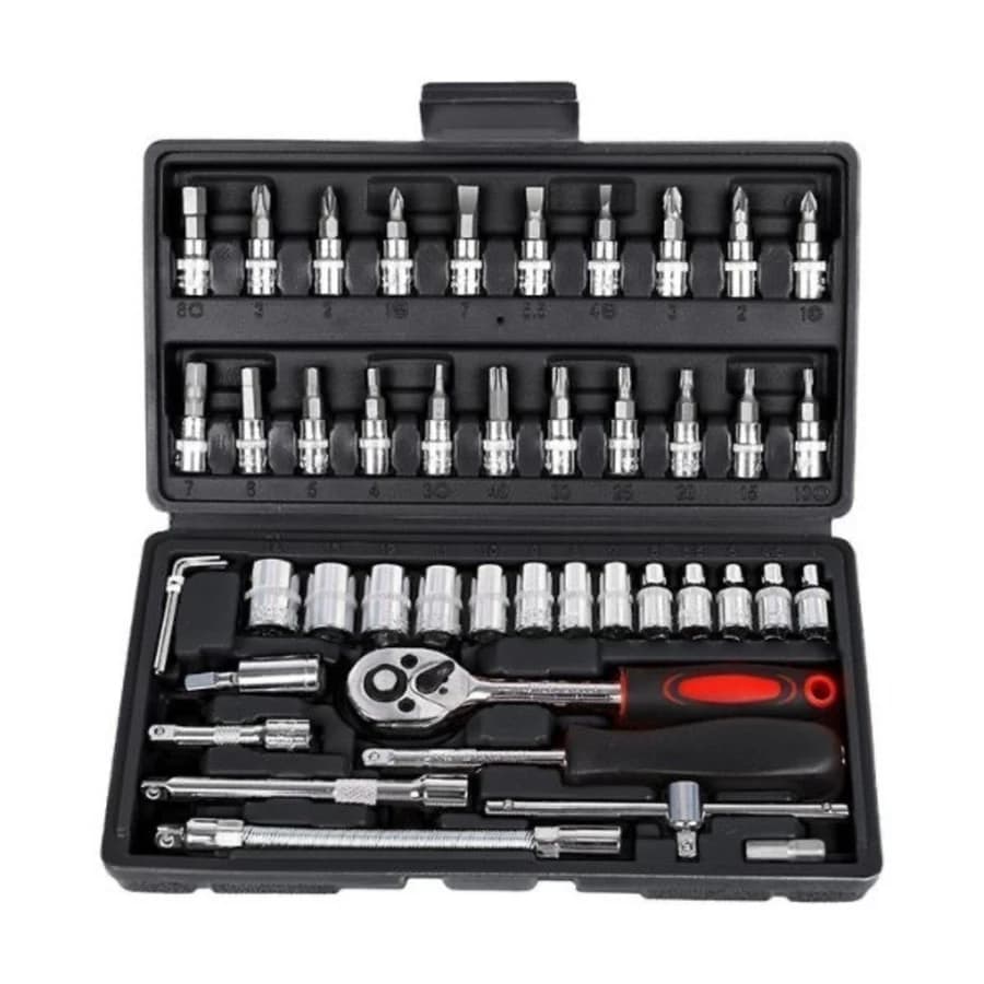 Kit De Ferramentas 46 Peças Jogo De Soquetes Chave Catraca Reversível Com Maleta Jogo De Ferramentas Completo
